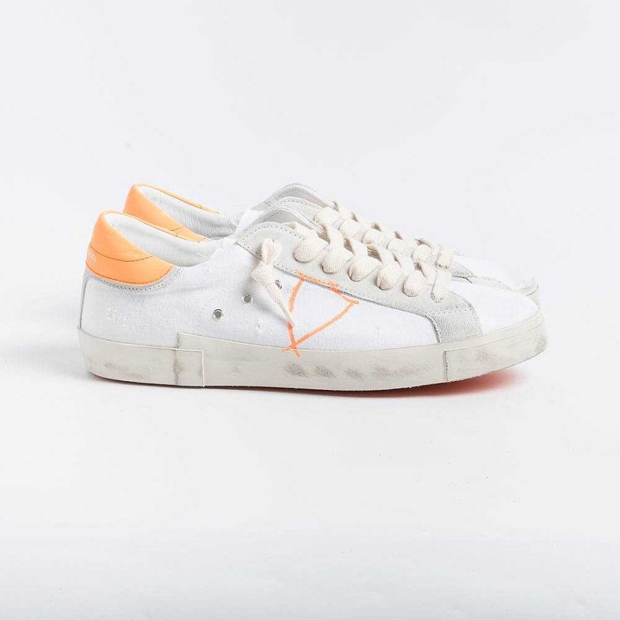 New Philippe Model Paris Philippe Model - Sneakers Prlu Dc15 - Parisx - Canvas Bianco Arancione