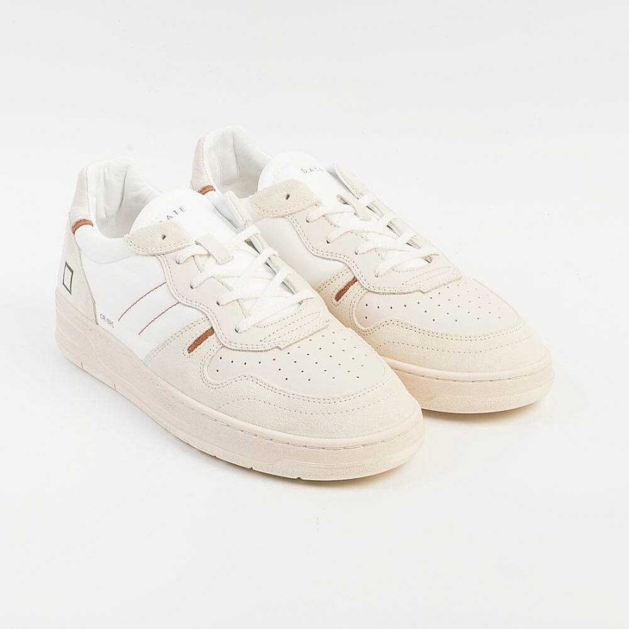 Online DATE Date - Sneakers - Court 2.0 - Nylon White Cuoio