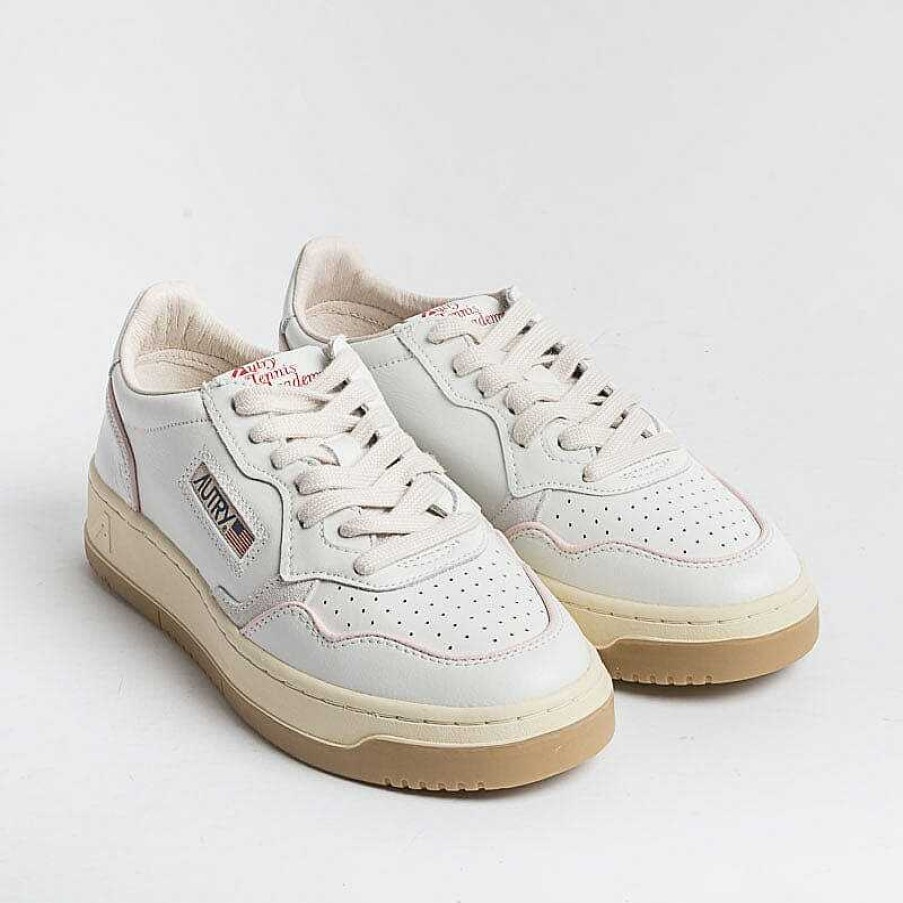 Online AUTRY - Collezione donna Autry Ce19- Sneakers Low Wom Leat/Suede - Bianco Piping Rosa