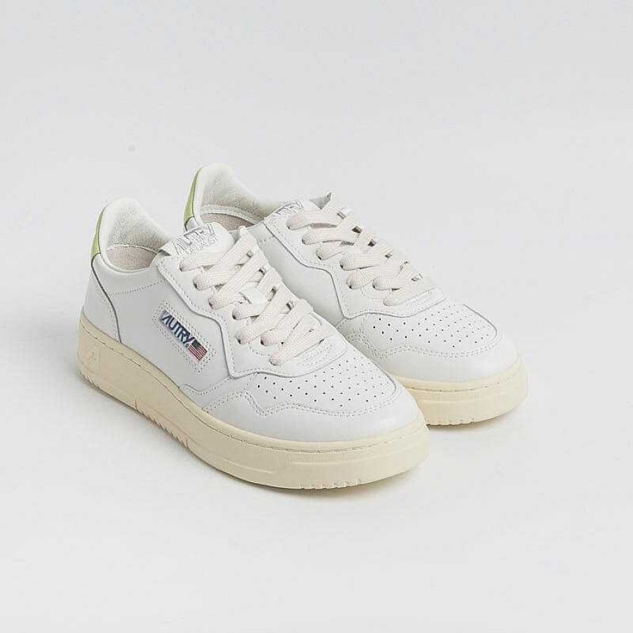 Clearance AUTRY - Collezione donna Autry Ll60 - Sneakers Low Wom All Leat - Bianco/Verde Mela